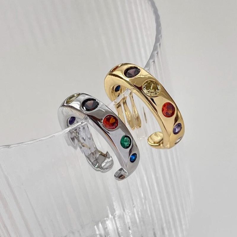 Vintage French Style Colorful Zircon Inlaid Ring For Women Elegant Fashionable Accessory