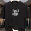 A Round-Neck Short-Sleeve T-Shirt Featuring a Print Design of a Cartoon Pig Head Wearing Glasses on The Front