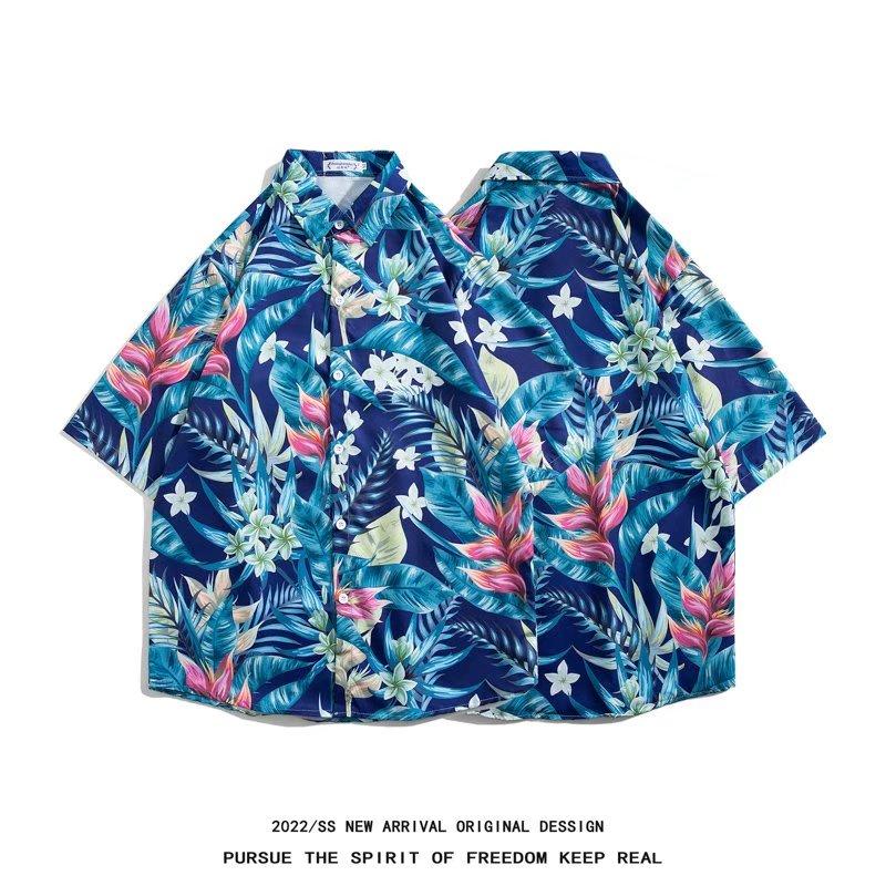 

Гавайская рубашка с коротким рукавом и принтом, мужская летняя тонкая рубашка в Гонконгском стиле в японском стиле, ретро-американская мода с коротким рукавом и коротким рукавом