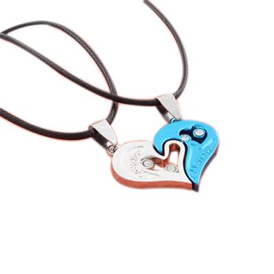 2Pcs Women Men Half Heart Necklace Crystal Hollow Heart Neck Chain Valentine's Day Jewelry