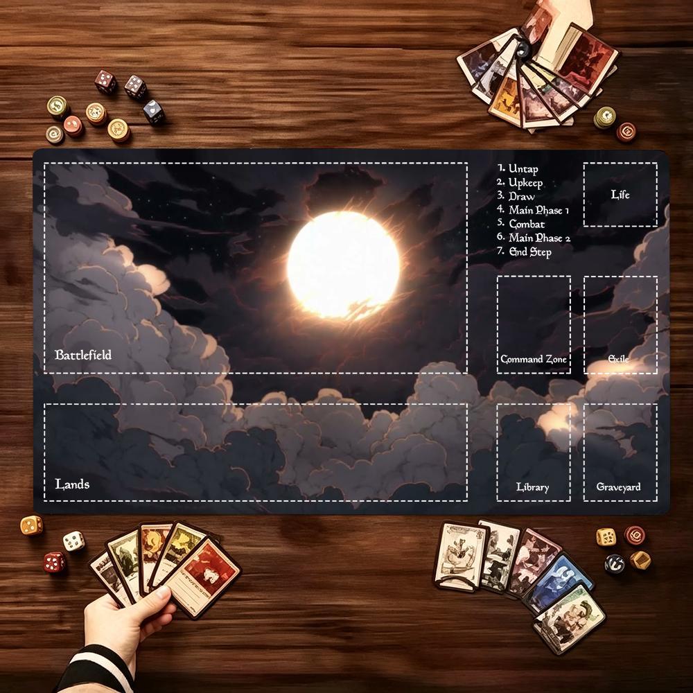 Moonlit Ocean Waves Pattern Game Playmat Non Slip Rubber Smooth Extended Table Mat For Trading Card Game Board Game Enthusiasts