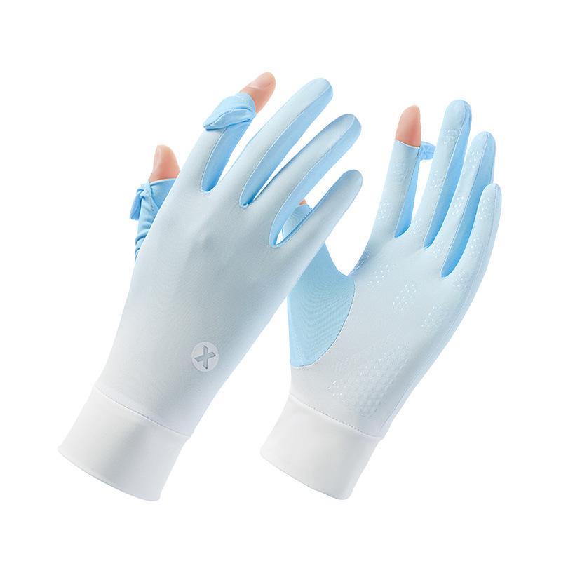 Ice silk gloves Thin women's summer outdoor riding driving touch screen full finger sunscreen shading light breathable gloves