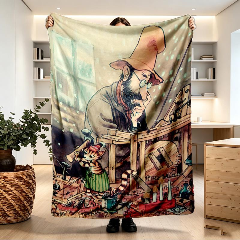 Pettersson und Findus Print Blanket - Soft & Comfortable, for Bedroom, Travel, Sofa, Home Decoration - Birthday Christmas Gift for Friend