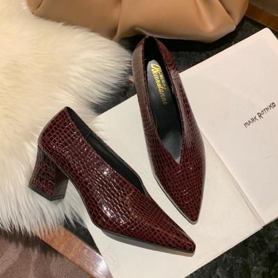 Fashion Spring Autumn Pointed Toes V-mouth Patent Leather Short Boots Women Thin High Heels Snake Skin Ankle Boots Chunky Heels