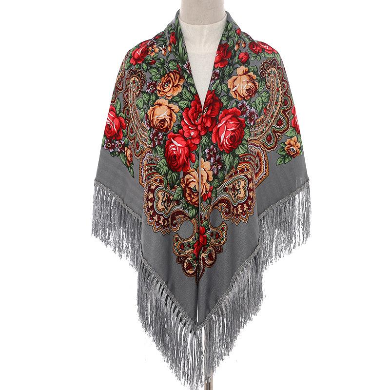 Women's Ethnic Shawl: Russian Tassel Peony Cotton Scarf, Autumn/Winter Warm & Sunscreen