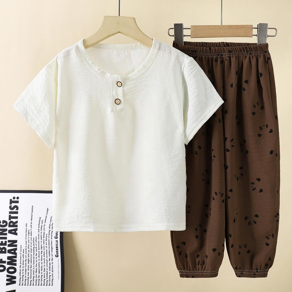 Baby Boy Summer Outfit Set With Ice Silk Fabric For Toddler Kids Casual Wear