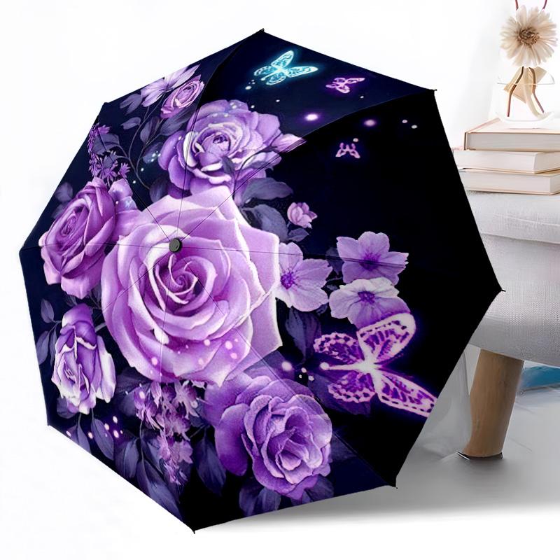 Blumiges Verziertes Rahmen Design Außen Automatischer Regenschirm Einziebares Design mit 8 Speichen Langlebigkeit Leicht Perfektes Geschenk für Freunde Familie
