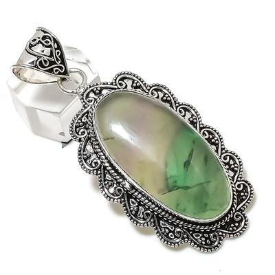 Natural Green Fluorite Gemstone Handmade 925 Sterling Silver Pendant 2.68" y3S68