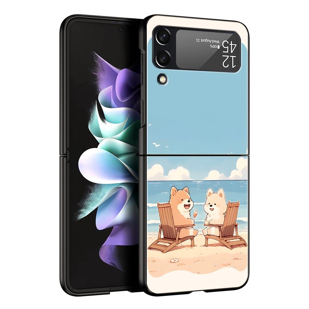 Schattige Cartoon Hond Kat Voertuig Telefoonhoesje Voor Samsung Galaxy Z Flip3 Flip4 Flip5 Case Voor Z Flip 3 4 5 6 7 Harde Vouwbare Cover