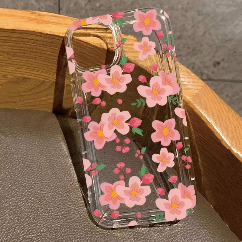 Pink And Purple Flower Print Phone Case For iPhone 17 Air 11 12 13 14 15 16 Pro Max 16e XS X XR 16 Plus Transparent Soft Cover