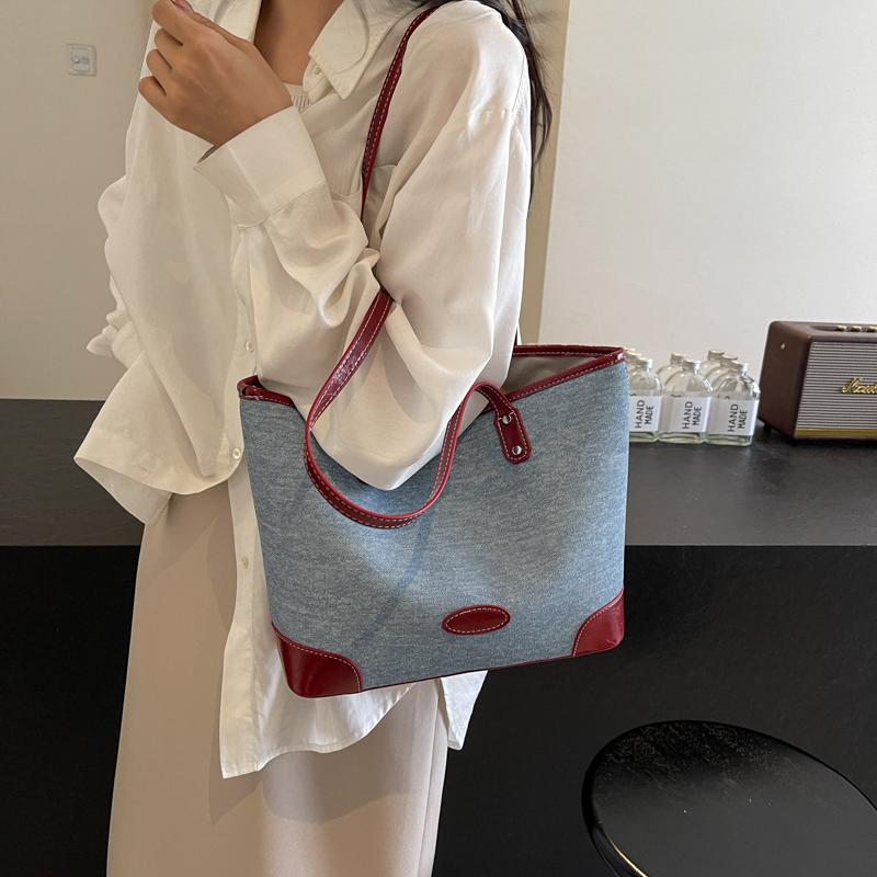 Student Classroom Large Capacity Tote Bag Women's Korean Fashion Denim Casual Underarm Bag  Commuter Shoulder Bag