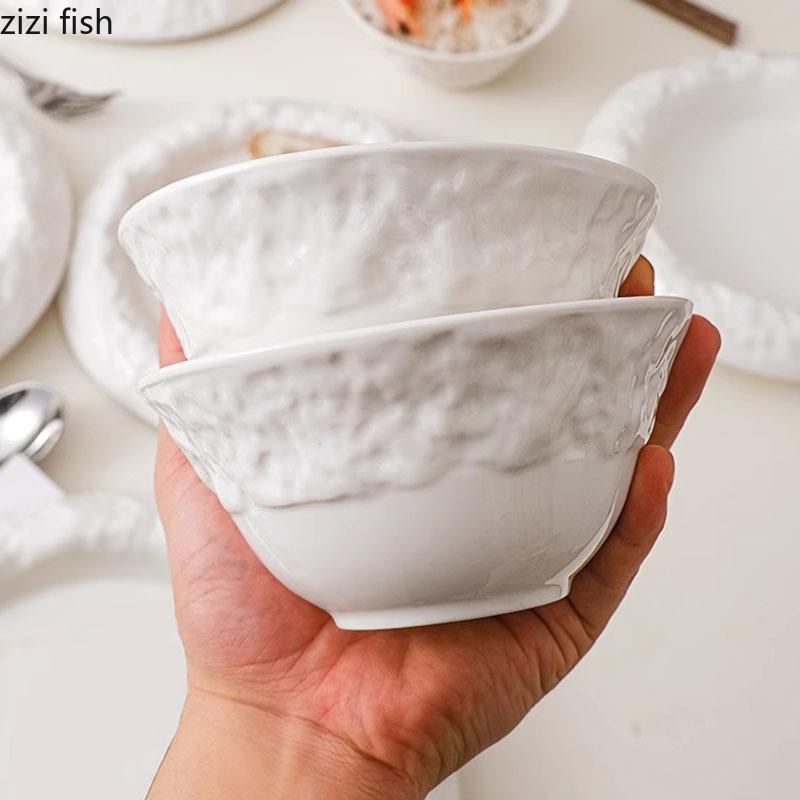 Rock Texture Ceramic Plate Thick Soup Plate Salad Plate Pasta Plates Rice Bowl Dessert Bowl Restaurant Specialty Tableware