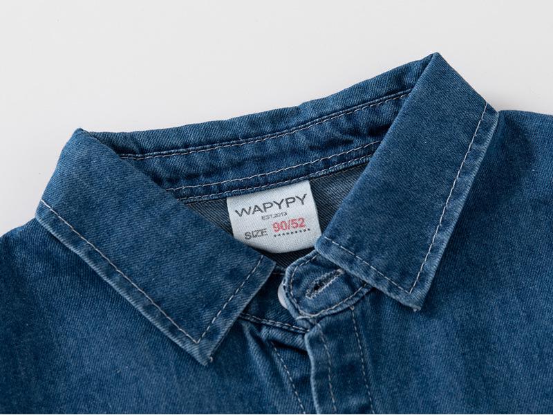 2024 Jungen Langarm Denimhemd - Lässig einfarbig mit Eckkragen
