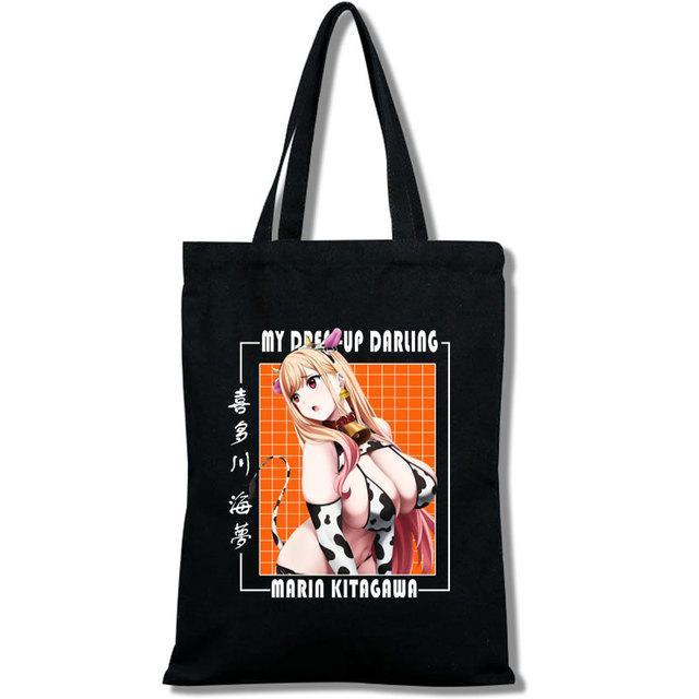 Fashion Anime My Dress-Up Darling Marin Kitagawa Men Women Reusable Shopping Bag Cartoon Print Eco-Friendly Canvas Tote Bag