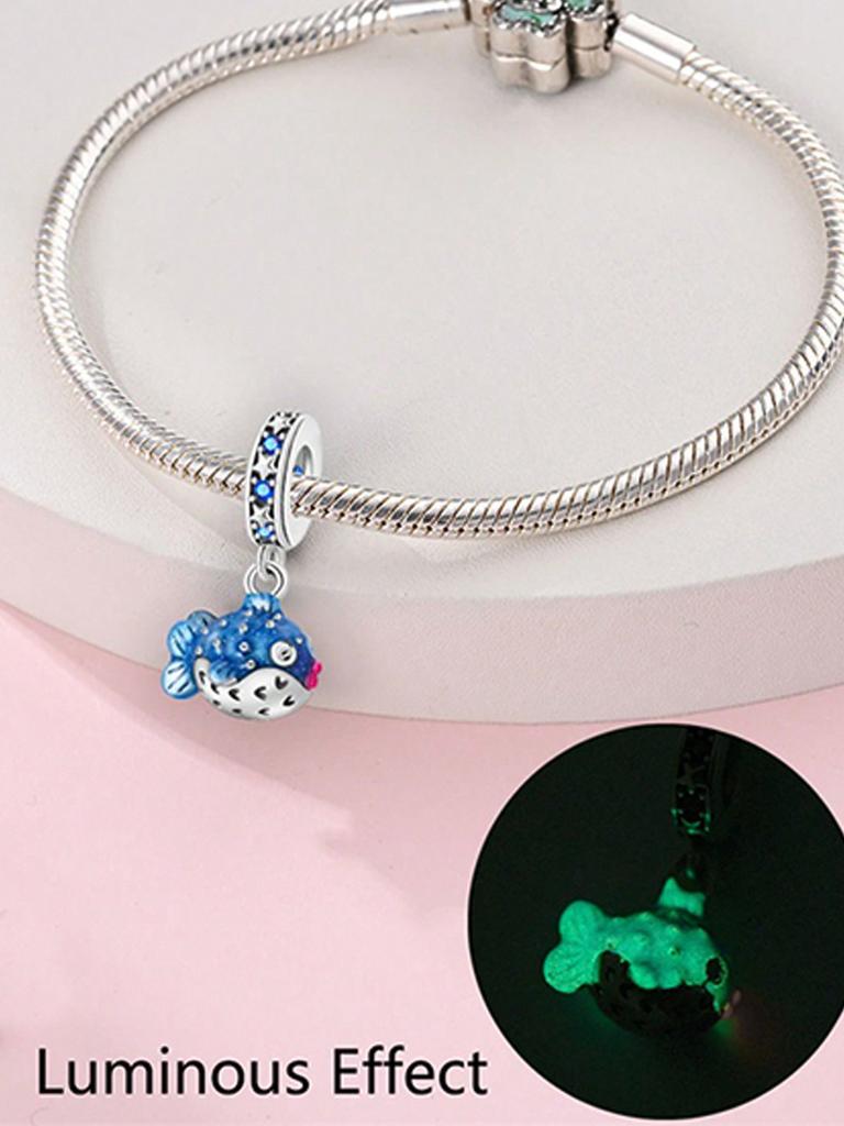 Charms Plata Marine Biolumineszierende Quallen Perlen Charm Kupferbeschichtet Passend für Charms Original Armband Zum Schmuckherstellen Diy Charm