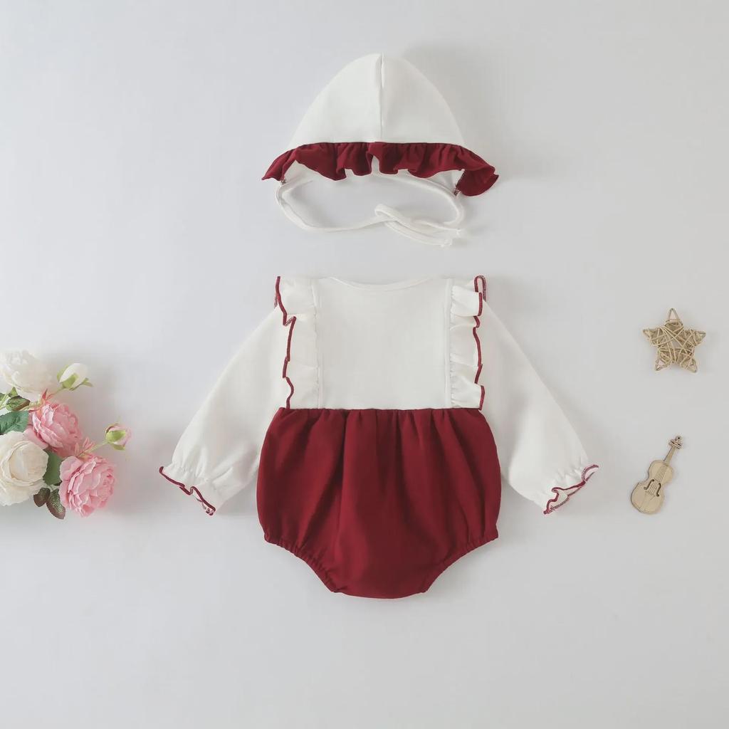Autumn Newborn Baby Girl One-Piece Romper – Princess Design for 100-Day Celebration, Spring & Fall Wear