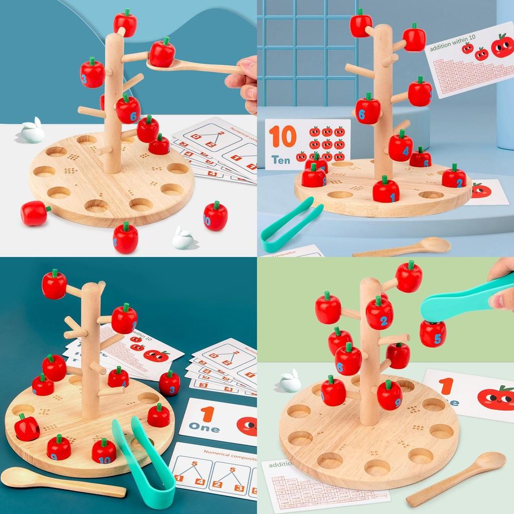 Wooden Apple Picking Game For Kids Educational Toy Family Learning Activity