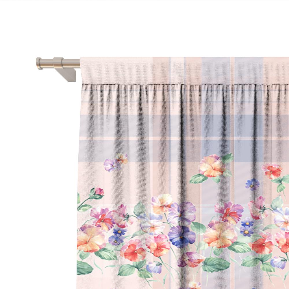 2PC Home Decoration Curtains, Orange Pink Floral Bag Curtains, Kitchen, Coffee Shop, Living Room, Balcony, Garden
