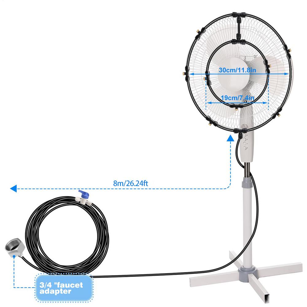 Outdoor Fan Cooling Misting System Mist Fan Nozzles Kit Water Fog Sprayer Fan Sprayer with 6 Removable Nozzles Water