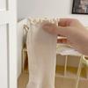 Elegant Hollow Out Breathable Mesh Middle Calf Socks Seamless Cotton Solid Color Ruffle Turn Cuff Crew Socks for Women