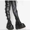 Herbst Lässige Hohe Stiefel Damen Keilabsatz Schnürung Gürtelschnalle Knielange Stiefel