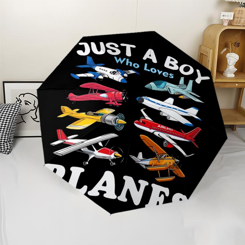 Airplane Theme Automatic Umbrella, Lightweight & Portable, 8 Rib, Perfect for Outdoor Travel, Birthdays, Christmas, Gifts.