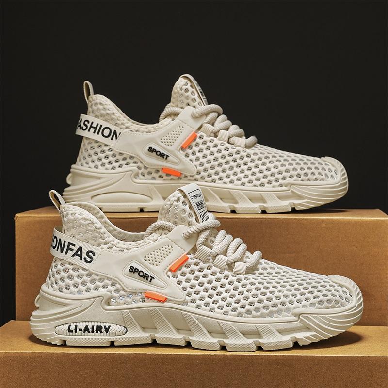

Men s shoes summer mesh large mesh hollow breathable thin mesh shoes men s running soft sole light sports casual shoes 44 бежевый