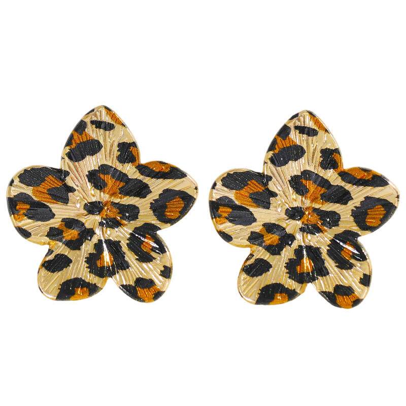 Temperament Leopard Print Geometric Flower Earrings for Women Ladies Vintage Metal Petal Drop Earrings Holiday Jewelry Wholesale