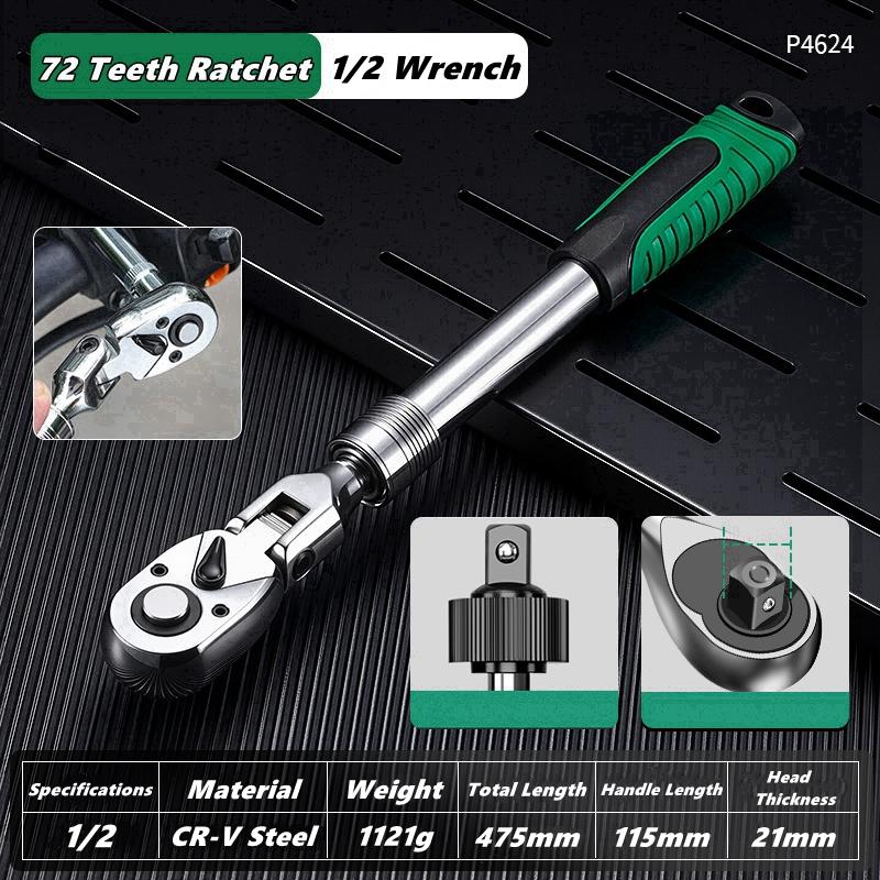 1/4 3/8 1/2 Inch Adjustable Ratchet Wrench Drive Rotating Ratchet Reversible Drive 72 Tooth Socket Wrench Morot Mechanical Tool
