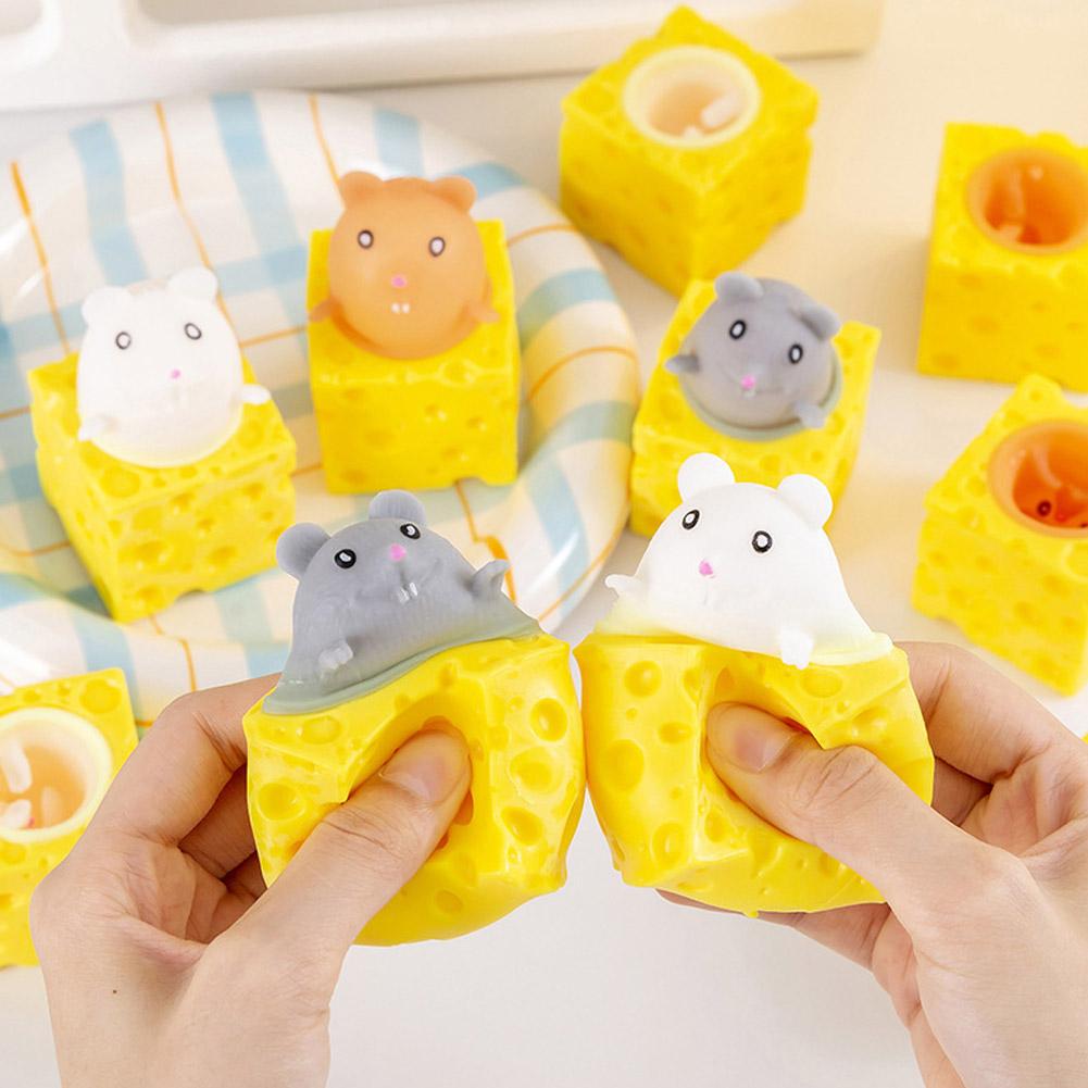 Cheese Mouse Squeeze Stress Relief Toy Cute Pop-Up Squirrel In Cheese Cup Fidget Toy Fun Interactive Whack-A-Mole Design Toy