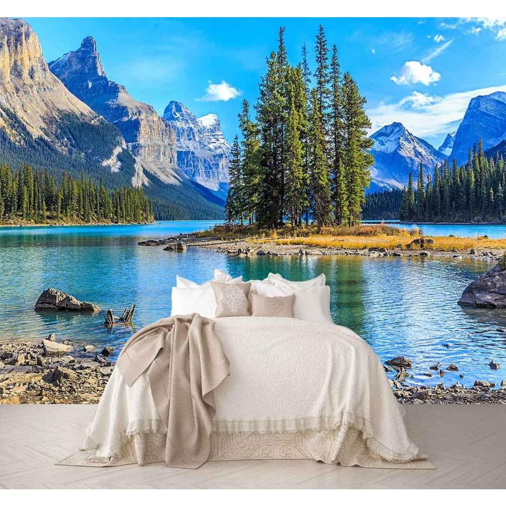 Alpine Mountain Lake Forest Wall Mural Natural Scenery Wallpaper Home Decor