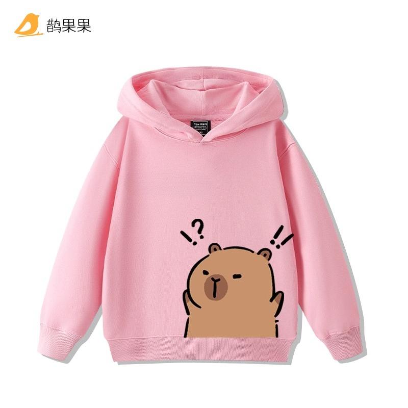 Children's cartoon fun capybara print casual hooded sweatshirt boys girls fall and winter outdoor comfortable warm hoodie