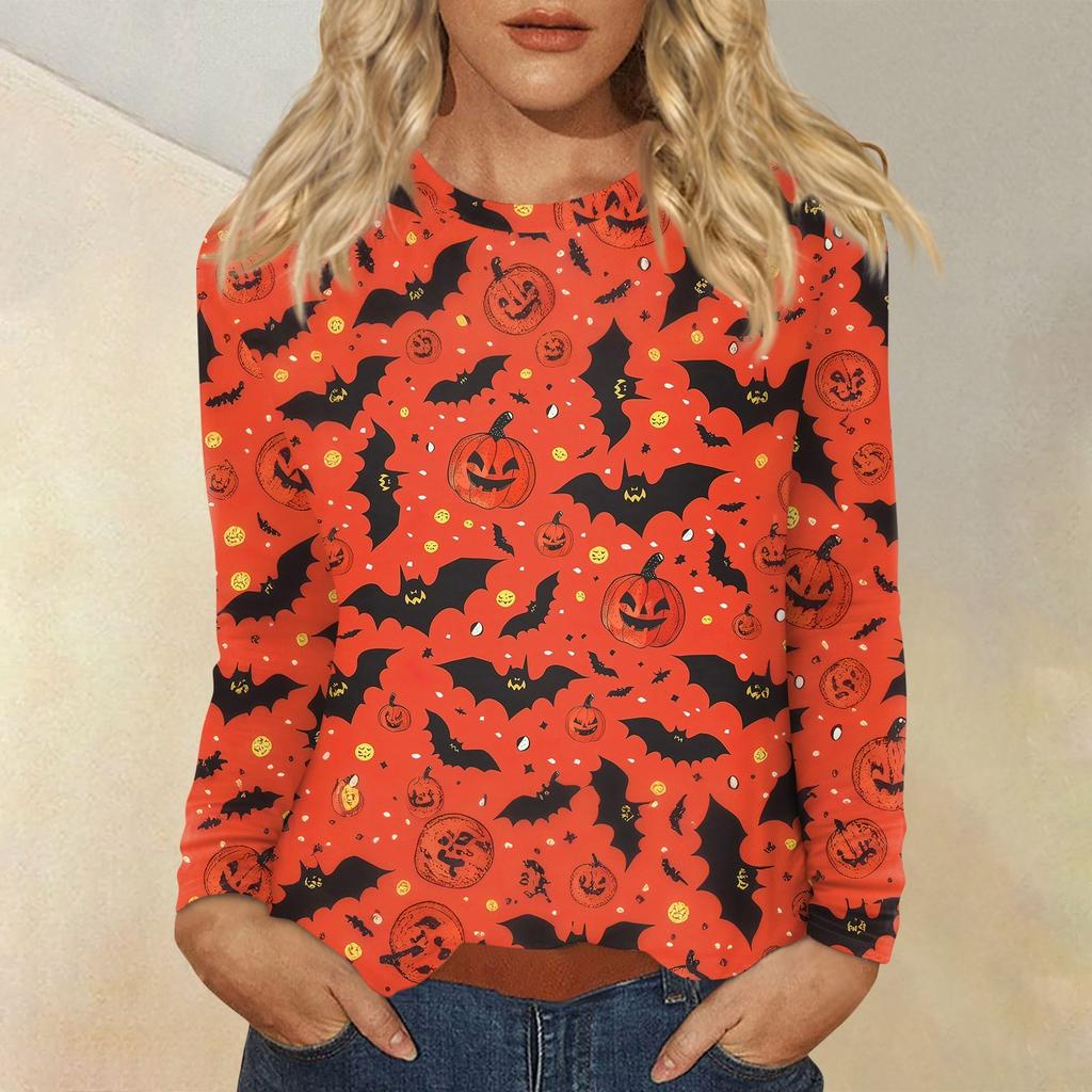 Damenmode Lässig Halloween Bedruckt Rundhals Langarm Pullover Top