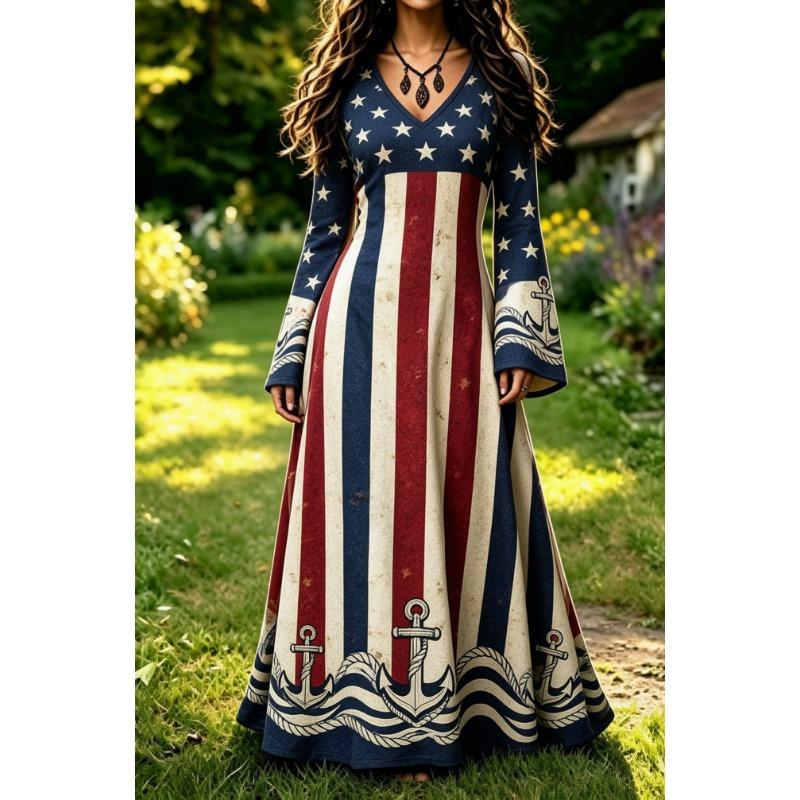 Ladies V Neck Flare Sleeve Maxi Dress 2026 New A Line Silhouette Wedding Guest Long Dress