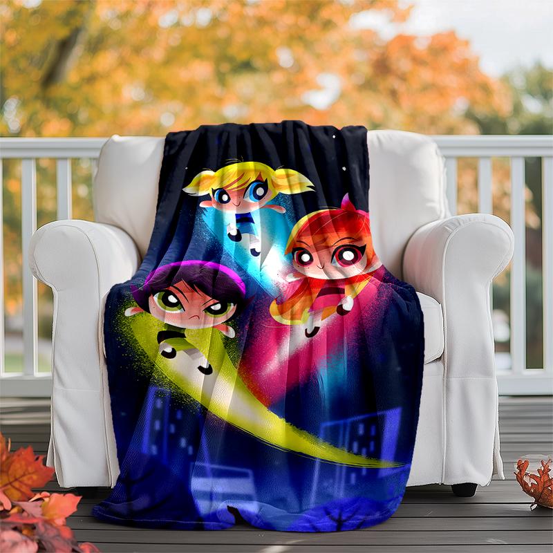 Powerpuff Flannel Blanket Soft Warm All-Season Throw, Design for Camping, Car Travel, Hiking Sofa, Bed, Office Perfect Gift for Parties