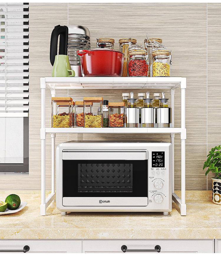 Popular Double Layer Microwave Oven Rack – Simple, Multi-Purpose Kitchen Storage with Seasoning Box Organizer