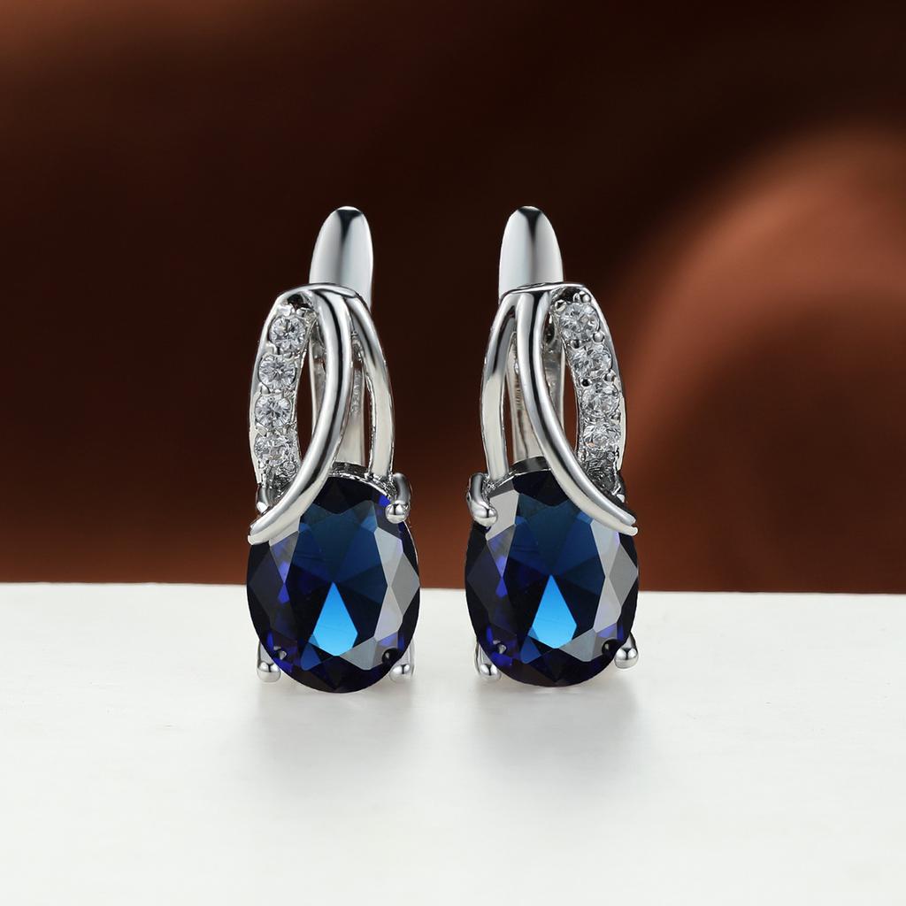 Popular Champagne Gold Oval Navy Blue Earrings for Women Simple and Personalized Temperament