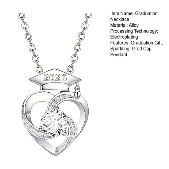Graduation Necklace Grad Cap Pendant Necklace Rhinestone Mortarboard Heart Charm Necklace Class of 2026 Graduation Gift for College Graduate Daughter