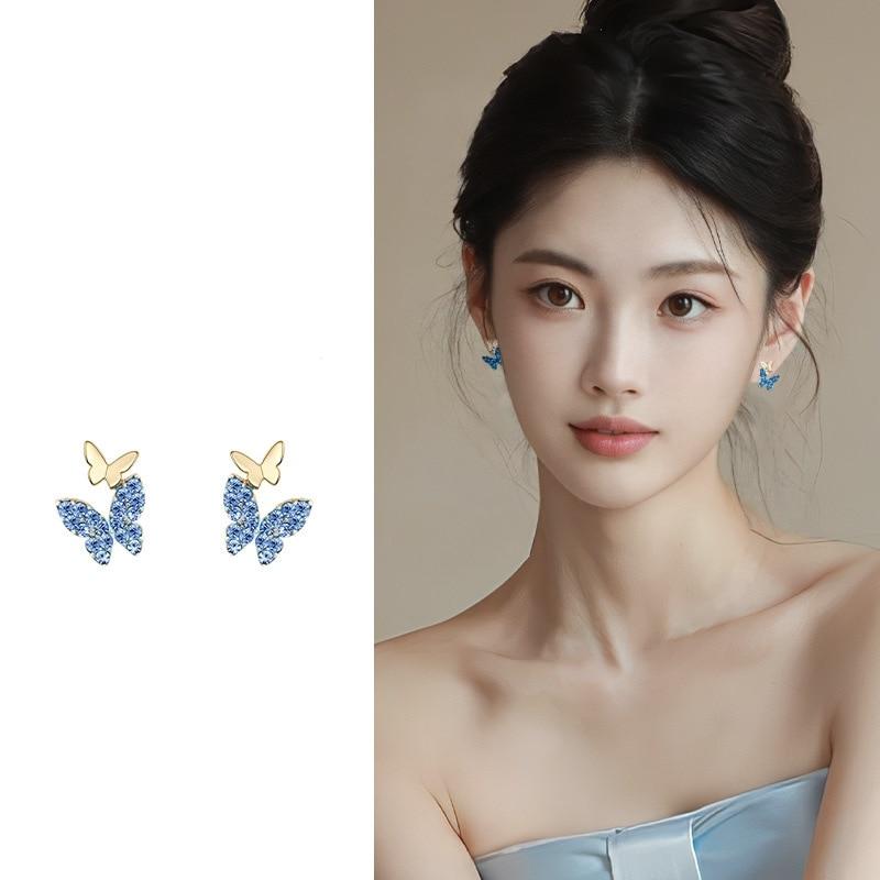 Cercei Dama Butterfly Design Zircon Earrings Gold/Blue Fashion Jewelry Gift