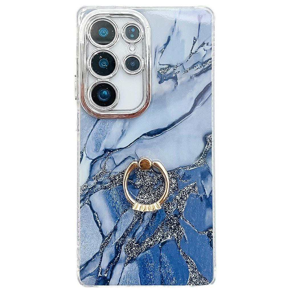 For Samsung Galaxy S25 Ultra Case with Kickstand IMD Marble Pattern Electroplated Phone Cover