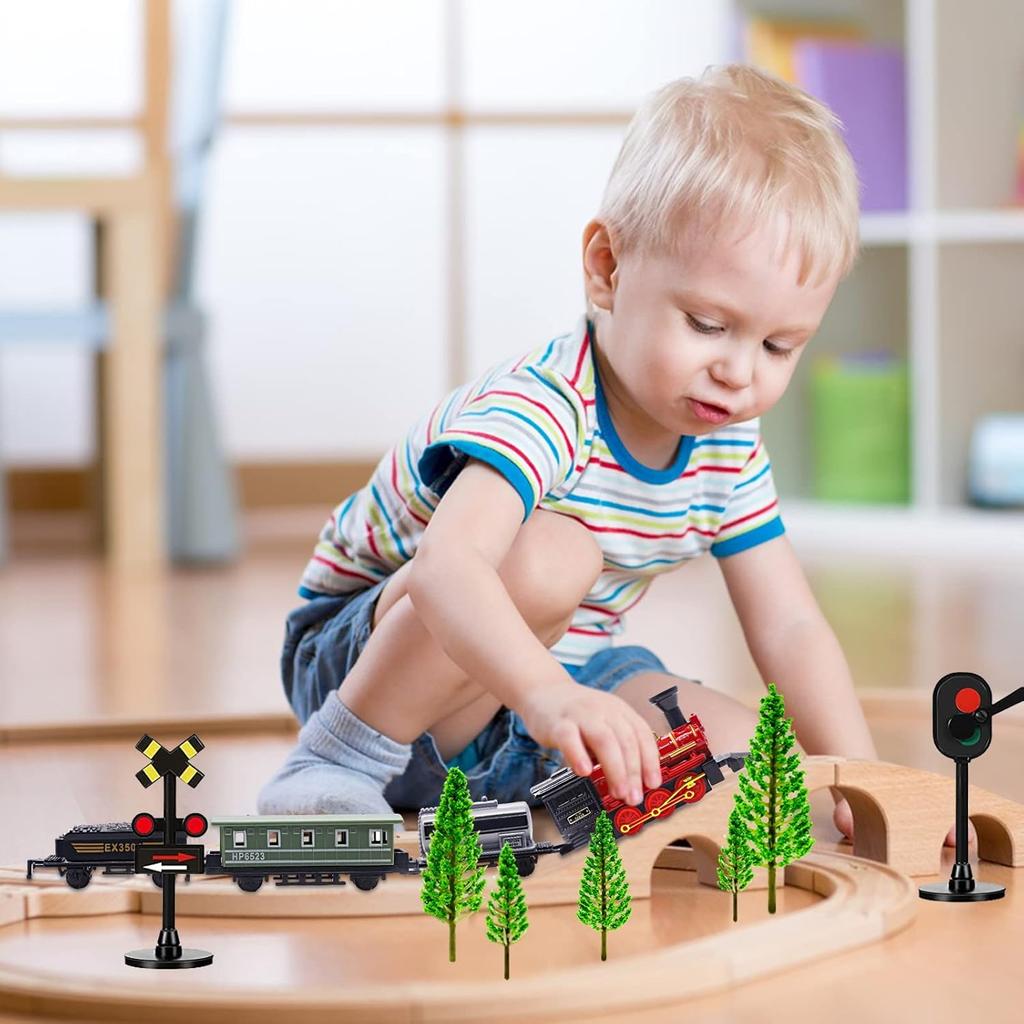 12 Stück Zug-Kuchendekorationen Mini-Spielzeugzug Verkehrsbahn Eisenbahnlichter Kuchenaufsatz Dekorationen für Kinder Zug-Motto Geburtstag