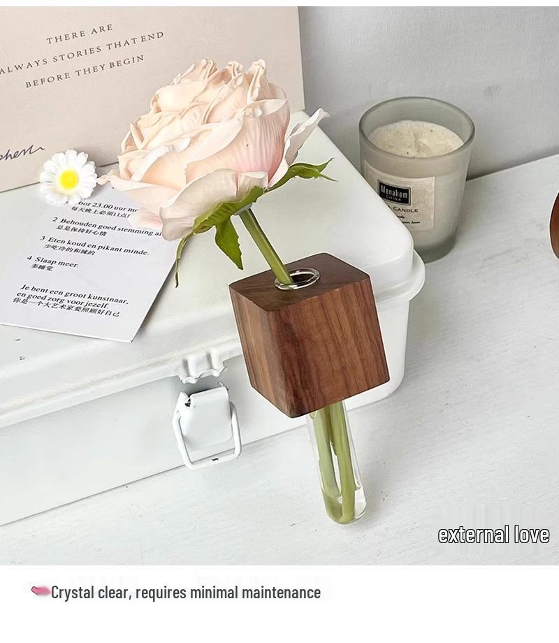 Solid Wood Magnetic Vase for Fresh Flowers and Single Stem Arrangements