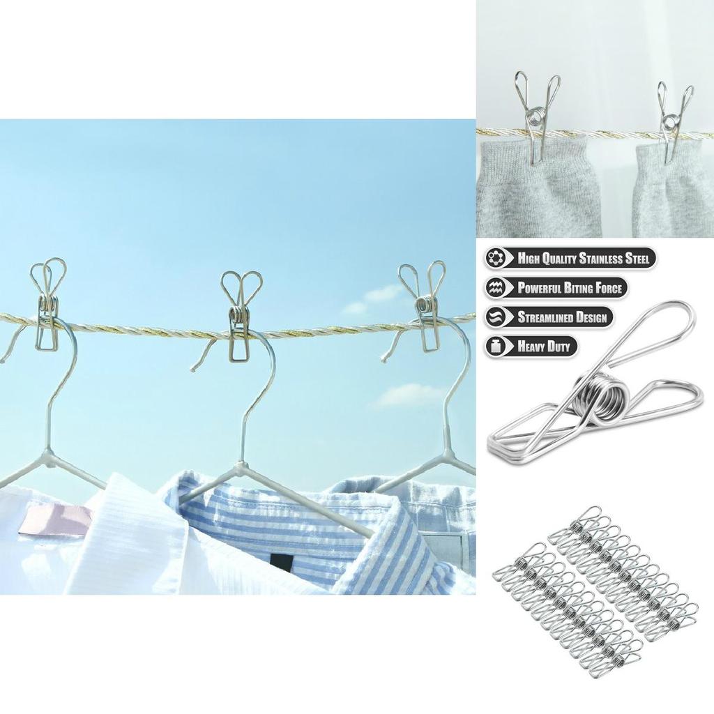 User-friendly 20x Stainless Steel Clothes Pegs With Excellent Arc Design For Secure Hanging And Drying