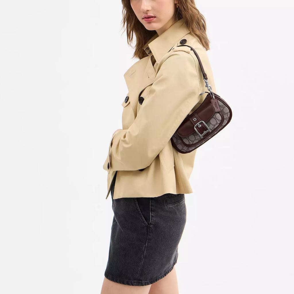 Coach Borsa a Spalla Ashton 20 Fibbia Argentata Logo Jacquard Pelle d'Agnello Liscia Piccola da Donna CDB18-SVS8S