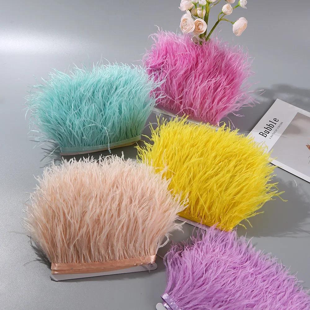 Feather1Meter Fluffy White Ostrich Feathers Trim Fringe 8-10cm Feather Ribbon for Wedding Party Sewing Dress Clothing Decoration Crafts
