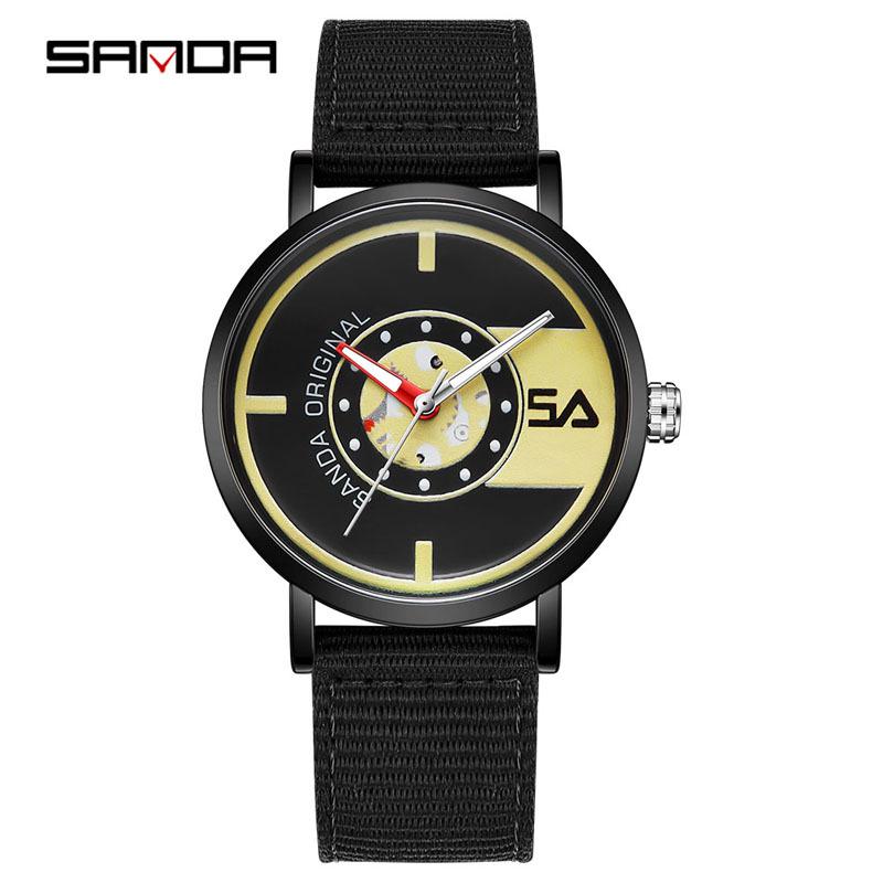 Sanda Nylon Strap Quartz Watch - Simple, Thin, Creative Dial, Waterproof, for Students and Sports