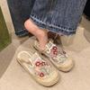 New Spring and Summer Cloth Shoes Bag Head Home Mesh Indoor and Outdoor Ethnic Style Flat Bottom Embroidered Flower Women's Cool Slippers