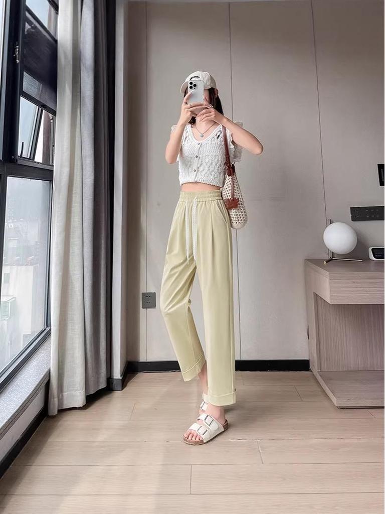 Summer 2033 Women's High Waist Straight Leg Harem Pants - Fashionable, Simple, and Slimming Cropped Fit