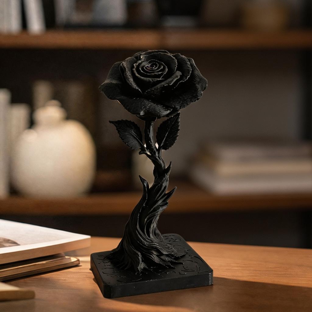 3D Black Rose Decorative Ornament for Home Shelf Table Display