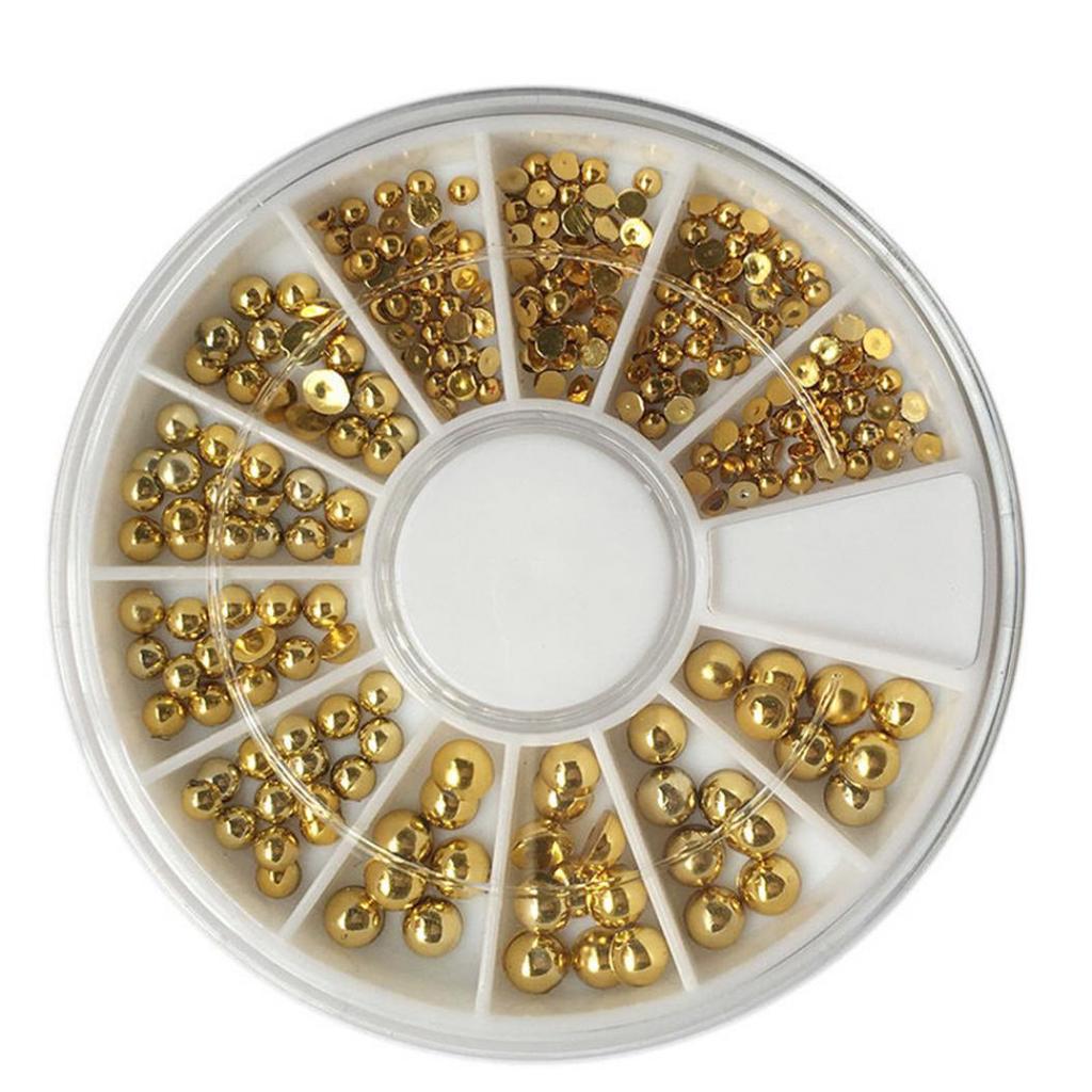 Gör-det-själv 2/3/4 mm blandad gyllene ton 3D gör-det-själv platt ryggpärlor Nagelkonstdekoration Skönhet